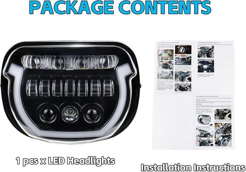 مصباح أمامي LED لـ Street Glide FLHX 2024 2025، ضوء أمامي LED للدراجة النارية مع ضوء DRL أزرق لبدء التشغيل، ضوء شعاع عالي/منخفض متوافق مع CVO Street Glide FLHXSE 2023-2025 (أسود) in Kuwait