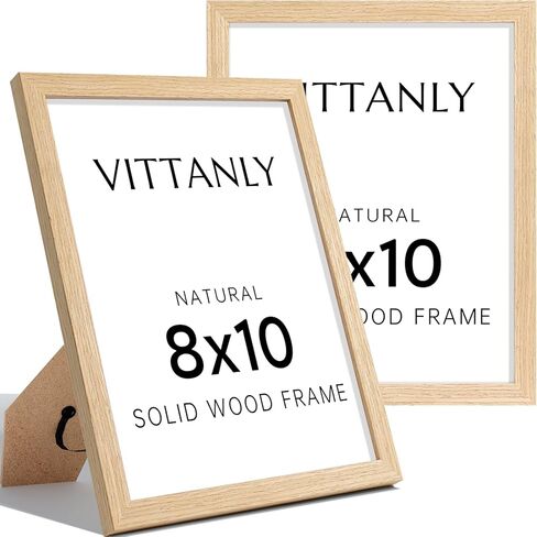 مجموعة إطارات صور Vitanly مقاس 8x10 مكونة من قطعتين، إطار خشبي صلب للجدار أو سطح الطاولة، صورة عرض 5x7 مع حصيرة أو 8x10 بدون حصيرة، طبيعي in Kuwait