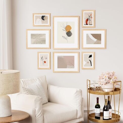 مجموعة إطارات صور Vitanly مقاس 8x10 مكونة من قطعتين، إطار خشبي صلب للجدار أو سطح الطاولة، صورة عرض 5x7 مع حصيرة أو 8x10 بدون حصيرة، طبيعي in Kuwait