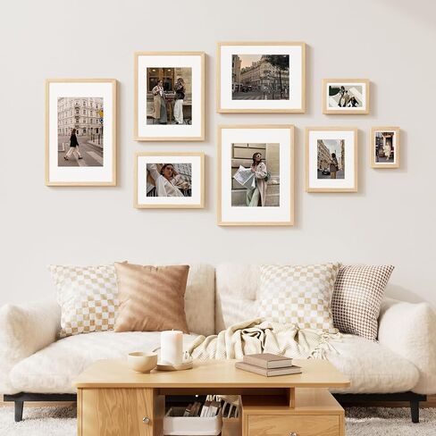 مجموعة إطارات صور Vitanly مقاس 8x10 مكونة من قطعتين، إطار خشبي صلب للجدار أو سطح الطاولة، صورة عرض 5x7 مع حصيرة أو 8x10 بدون حصيرة، طبيعي in Kuwait