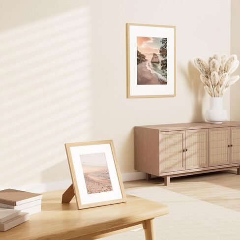 مجموعة إطارات صور Vitanly مقاس 8x10 مكونة من قطعتين، إطار خشبي صلب للجدار أو سطح الطاولة، صورة عرض 5x7 مع حصيرة أو 8x10 بدون حصيرة، طبيعي in Kuwait