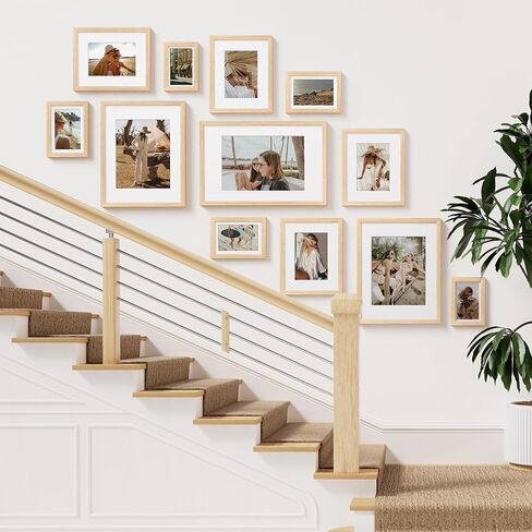 مجموعة إطارات صور Vitanly مقاس 8x10 مكونة من قطعتين، إطار خشبي صلب للجدار أو سطح الطاولة، صورة عرض 5x7 مع حصيرة أو 8x10 بدون حصيرة، طبيعي in Kuwait