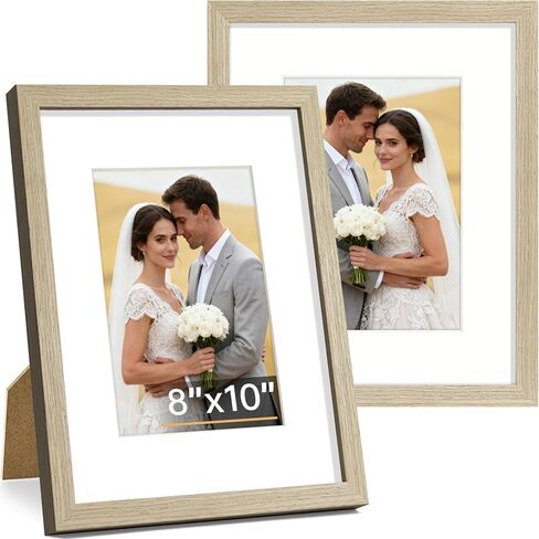 مجموعة إطارات صور Vitanly مقاس 8x10 مكونة من قطعتين، إطار خشبي صلب للجدار أو سطح الطاولة، صورة عرض 5x7 مع حصيرة أو 8x10 بدون حصيرة، طبيعي in Kuwait