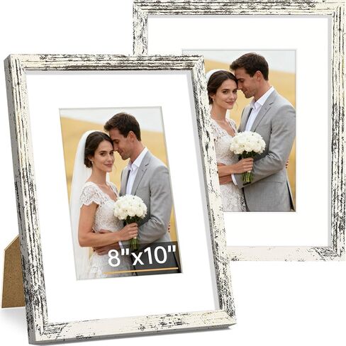 مجموعة إطارات صور Vitanly مقاس 8x10 مكونة من قطعتين، إطار خشبي صلب للجدار أو سطح الطاولة، صورة عرض 5x7 مع حصيرة أو 8x10 بدون حصيرة، طبيعي in Kuwait