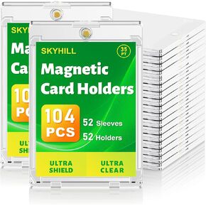 حاملات بطاقات مغناطيسية 102 قيراط، حامل بطاقات أكريليك بلمسة واحدة 35pt مع 102 أكمام واقية إضافية، حماية من الأشعة فوق البنفسجية وحاميات بطاقات بلاستيكية صلبة مقاومة للماء لبطاقات التداول والرياضة وبطاقات الألعاب in Kuwait