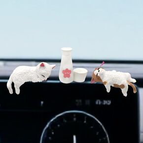 Mini Cute Drunken Cat and Sake Bottle Car Accessories, Fun Cat Dashboard Decorations for Women Girls, Car Interior Decor for Rearview Mirror Ornaments & Desk in Kuwait