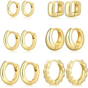 Wgoud Small Gold Hoop Earrings Set for Women, 6 Pairs 14K Gold Plated Hypoallergenic Lightweight Huggie Hoops Earrings, Gold Cartilage Cubic Zirconia Earrings for Women Gifts. in Kuwait