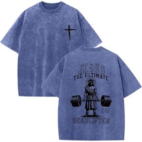 Mens Oversized Christian Shirts Jesus Faith Shirt Funny Gym Graphic Tees God Religious Bible Verse Acid Wash Tshirts in Kuwait
