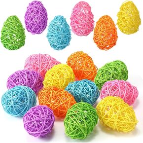 Vicenpal 12 Pcs Easter Rattan Eggs Farmhouse Style Rustic Woven Egg Decor 3.74 Inches Decorative Eggs for Easter Vase Filler Tray Decor Bowl Centerpiece (Candy Colors) in Kuwait