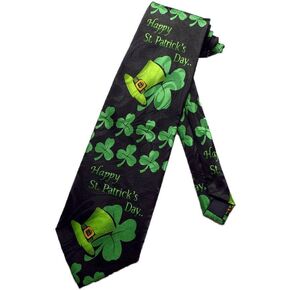 Steven Harris Mens St. Patricks Day Shamrocks Necktie - Black - One Size Neck Tie in Kuwait