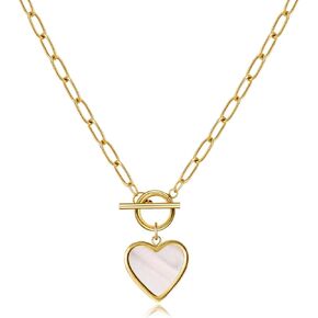 Natural White Sea Shell OT Clasp Long Plate Pendant Necklace For Women Trendy Elegant in Color and Luster Titanium Steel Electroplated with 18K Gold Necklace in Saudi Arabia