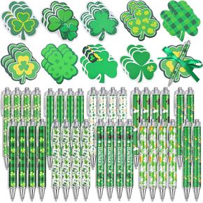108 قطعة من أقلام عيد القديس باتريك والملاحظات اللاصقة السائبة باللون الأخضر نبات النفل مذكرة لاصقة مع أشرطة هدايا زملاء العمل لهدايا عيد القديس باتريك الثابتة والمكاتب والفصول الدراسية in Kuwait