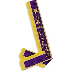 Masonic OES A.M Associate Matron Purple Velvet Sash, Machine Embroidered Regalia Sash with Gold Fringe, Yellow Braid Trim, Right-to-Left Wear 43–44in in Kuwait