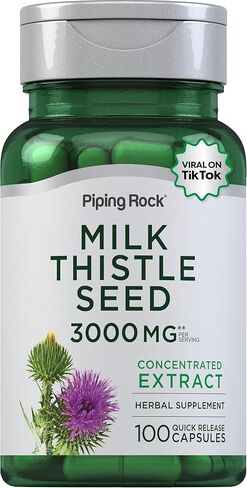 Piping Rock Milk Thistle Supplement 3000mg | 100 Capsules | Concentrated Herbal Extract | Non-GMO, Gluten Free in Saudi Arabia