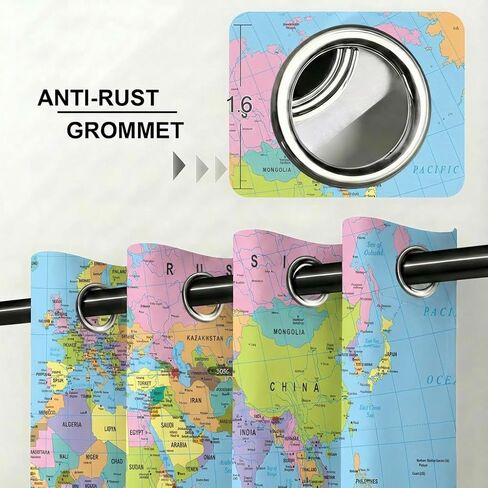 خريطة العالم ستائر التعتيم للفتيات الصبي ديكور المنزل، الجغرافيا التعليمية خريطة السياحة جروميت الحرارية معزولة الستائر سواد نافذة الستار لغرفة النوم غرفة المعيشة، 63 × 63 بوصة in Kuwait