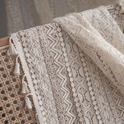 Boho Style Cotton Curtains Semi Blackout Window Bohemian Decoration Drapes Lace Crochet Macrame Lace Semi-Sheer Vintage Tassels Windows Curtains Panels for Living Room(Size:150x60cm) in Saudi Arabia