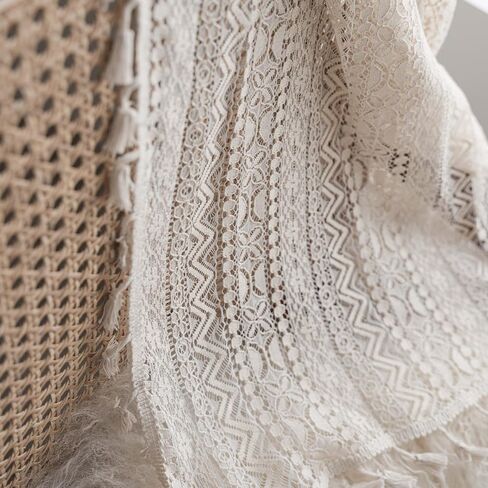 Boho Style Cotton Curtains Semi Blackout Window Bohemian Decoration Drapes Lace Crochet Macrame Lace Semi-Sheer Vintage Tassels Windows Curtains Panels for Living Room(Size:150x60cm) in Saudi Arabia