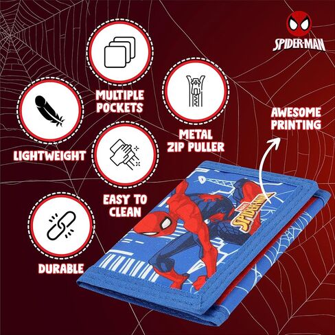 محفظة مارفل سبايدرمان للأولاد والبنات محافظ أطفال ثلاثية الطي مع جيب بسحاب للعملات المعدنية وحامل البطاقات هدايا شخصية البطل الخارق in Kuwait