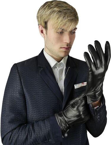 قفازات جلدية مبطنة بالكشمير من جلد الغنم الفاخر للرجال (MCA-BK-L) in Kuwait
