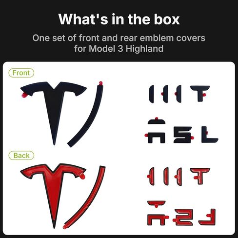 Black Emblem Cover Kit for Model 3 Highland 2024 2025 – Matte Black Knight Style Front T Logo & Rear Letters Overlay Stickers, Injection-Molded Plastic Full Cover Accessories (Matte Black) in Saudi Arabia
