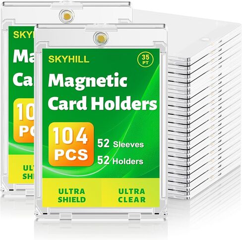 حاملات بطاقات مغناطيسية 102 قيراط، حامل بطاقات أكريليك بلمسة واحدة 35pt مع 102 أكمام واقية إضافية، حماية من الأشعة فوق البنفسجية وحاميات بطاقات بلاستيكية صلبة مقاومة للماء لبطاقات التداول والرياضة وبطاقات الألعاب in Kuwait