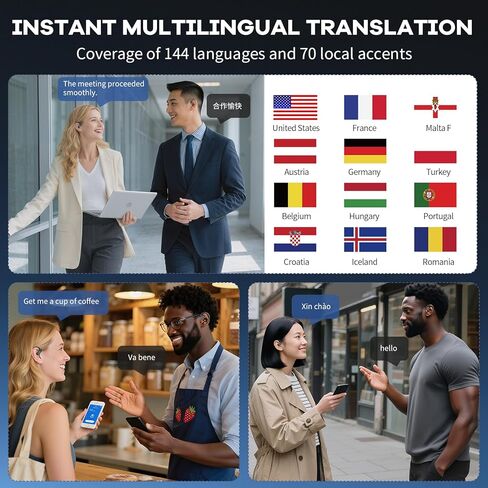AI Translation Earbuds, 166 Language Translation Headphones, Translation Headphones with LED Screen Touch for Travel, Meetings, and Learning in Saudi Arabia