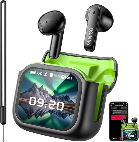 MINISO MS103 AI Translation Earbuds Real Time, Translation Earbuds for 134 Languages with LCD Touchscreen, Bluetooth 6.0 Language Translator Headphones for Travel, Business, Learning in Saudi Arabia