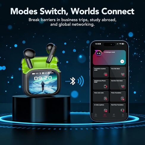 MINISO MS103 AI Translation Earbuds Real Time, Translation Earbuds for 134 Languages with LCD Touchscreen, Bluetooth 6.0 Language Translator Headphones for Travel, Business, Learning in Saudi Arabia