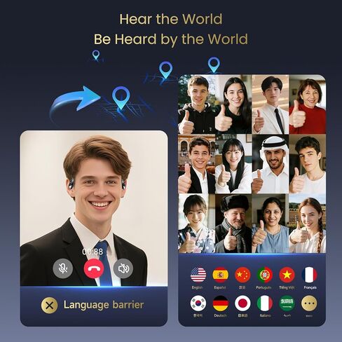 YYK-Q16 سماعات أذن للترجمة بتقنية الذكاء الاصطناعي في الوقت الفعلي - مترجم لغة AI 144، صوتيات مترجمة باللغة الإنجليزية، سماعات أذن للترجمة 3 في 1 لاجتماع تعلم السفر in Kuwait