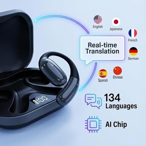HAUSBELL AI سماعات أذن للترجمة في الوقت الحقيقي، جهاز مترجم لغة 134، سماعات أذن لاسلكية للسفر والتعلم والمكالمات، Audifonos Traductores Inglés Español، ملاءمة مريحة، وقت تشغيل 80 ساعة in Kuwait