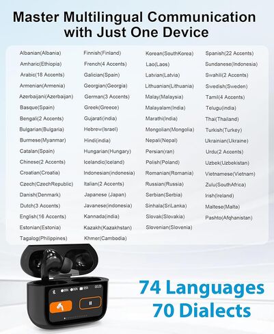 Ai Translation Earbuds Real Time 144-Language Translator Earbuds with Accent Support and 8-Language Offline Translator Device Two Way Translation Headphones for Language Learning Travel Business Black in Kuwait