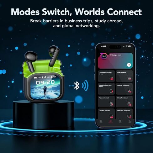 سماعات أذن للترجمة بتقنية الذكاء الاصطناعي في الوقت الحقيقي، سماعات أذن للترجمة لـ 135 لغة مع شاشة لمس LCD، سماعات رأس بلوتوث 6.0 لمترجم اللغة للسفر والأعمال والتعلم in Kuwait