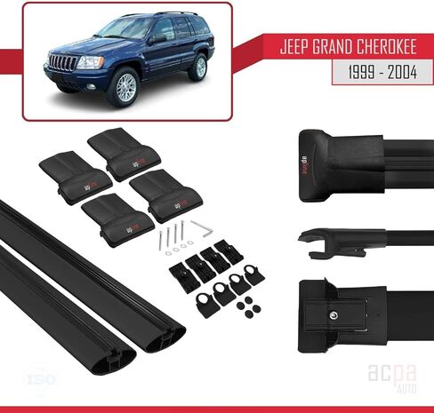 متوافق مع Jeep Grand Cherokee 2 (WJ) 1999-2004 FLY Model Cross Bar Car Top Luggage Carrier Rails Roof Racks ألومنيوم أسود 2 بار in Saudi Arabia
