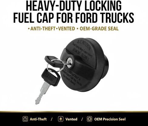 غطاء الوقود بقفل MGC902 مع مفتاحين - متوافق مع Ford F150 (2004-2008)، F250/F350 Super Duty (2005-2021)، Escape، Focus، Ranger، E-Series - استبدال غطاء خزان الغاز بفتحات تهوية in Kuwait