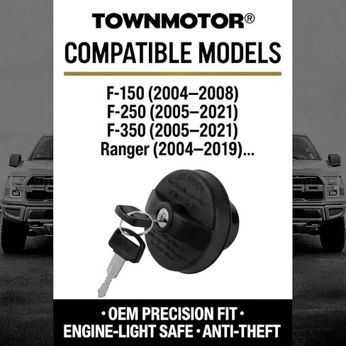 غطاء الوقود بقفل MGC902 مع مفتاحين - متوافق مع Ford F150 (2004-2008)، F250/F350 Super Duty (2005-2021)، Escape، Focus، Ranger، E-Series - استبدال غطاء خزان الغاز بفتحات تهوية in Kuwait