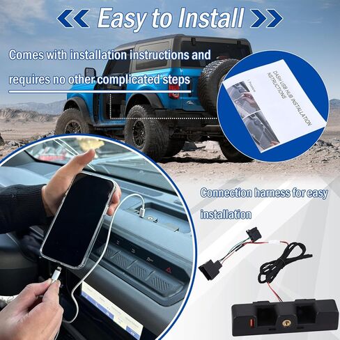 قاعدة توصيل USB للوحة القيادة متوافقة مع ملحقات Ford Bronco 2021 2022 2023 2024 تناسب محطة شحن Bronco 2/4-Door و3 منافذ مع 1USB A و2USB C (غير مناسبة Bronco Sport) in Saudi Arabia