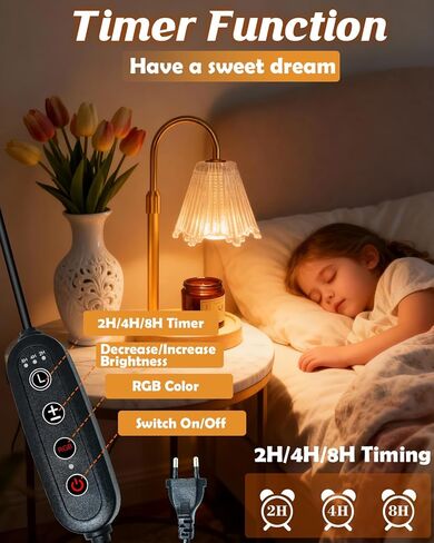 مصباح تدفئة الشموع RGB مع مؤقت، مصباح خافت قابل للتعديل لذوبان الشمع على شكل زهرة ذهبية، سخان شمع على شكل زهرة ذهبية، هدية عيد ميلاد تذوب الشمع للنساء، ديكور مكتب المنزل، متعدد الألوان RGB متضمنة 2 لمبات in Kuwait