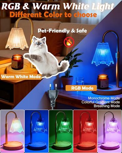 مصباح تدفئة الشموع RGB مع مؤقت، مصباح خافت قابل للتعديل لذوبان الشمع على شكل زهرة ذهبية، سخان شمع على شكل زهرة ذهبية، هدية عيد ميلاد تذوب الشمع للنساء، ديكور مكتب المنزل، متعدد الألوان RGB متضمنة 2 لمبات in Kuwait