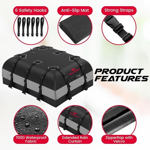 حامل بضائع مقاوم للماء على سقف السيارة - مساحة تخزين كبيرة جدًا تبلغ 30 قدمًا مكعبًا مع حصيرة مضادة للانزلاق وخطافات أبواب وأكياس تعبئة. حل سفر آمن وشديد التحمل للرحلات العائلية والتخييم والعطلات in Kuwait