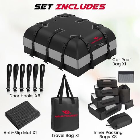 حامل بضائع مقاوم للماء على سقف السيارة - مساحة تخزين كبيرة جدًا تبلغ 30 قدمًا مكعبًا مع حصيرة مضادة للانزلاق وخطافات أبواب وأكياس تعبئة. حل سفر آمن وشديد التحمل للرحلات العائلية والتخييم والعطلات in Kuwait