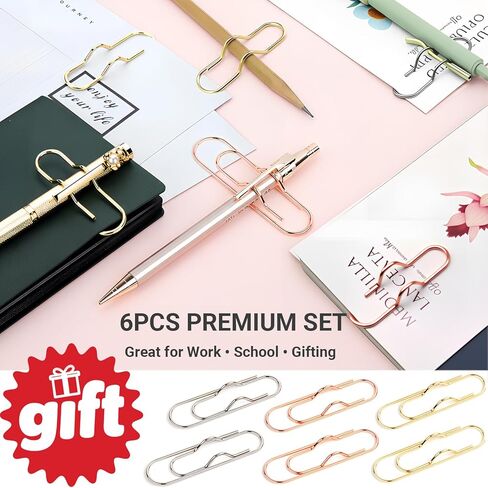 حاملات أقلام بمشبك ورق معدني لأجهزة الكمبيوتر المحمول والمجلات - مشابك أقلام ذهبية وفضية وذهبية وردية للمكتب والمعلمين والمهنيين، مجموعة مشابك حامل أقلام متينة من الفولاذ المقاوم للصدأ (6 قطع) in Kuwait