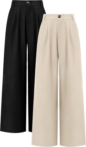 Coume 2 Pack Women Wide Leg Dress Pants High Waisted Business Casual Office Work Trousers Flowy Palazzo Pants with Pockets in Saudi Arabia