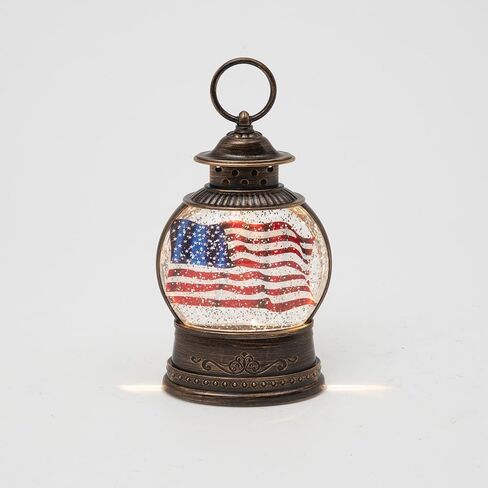 Gerson International American Flag Spinning Water Globe Lighted Lantern, Black, 11.25 Inches, Vintage Style in Kuwait