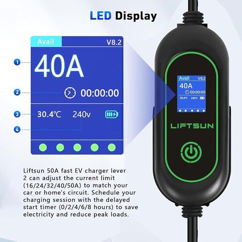 Level 2 Fast EV Charger, 240V, 50Amp, 12KW Adjustable Current & Schedule Charging,Home Wall Mount Electric Vehicle Charging Station,SAE J1772 Charger, NEMA14-50P with 25ft Premium Cable. in Saudi Arabia