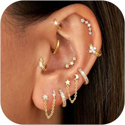FUNRUN JEWELRY 20G أقراط الغضروف للنساء هيبوالرجينيك أقراط مسطحة الظهر الجراحية الصلب الغضروف هوب محارة الزنمة Daith الحلزون ثقب المجوهرات لثقب متعددة in Kuwait