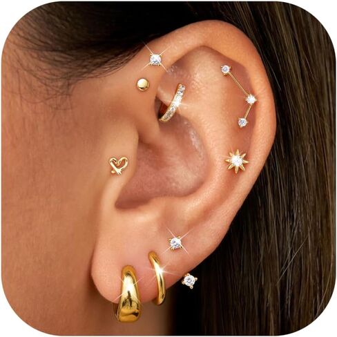 FUNRUN JEWELRY 20G أقراط الغضروف للنساء هيبوالرجينيك أقراط مسطحة الظهر الجراحية الصلب الغضروف هوب محارة الزنمة Daith الحلزون ثقب المجوهرات لثقب متعددة in Saudi Arabia