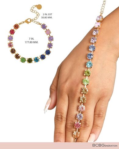 BCBGeneration Multicolored Crystal Bracelet for Women 7"+2", Gold-Tone Sparkly Tennis Bracelet, Mother's Day Gifts for Her in Saudi Arabia