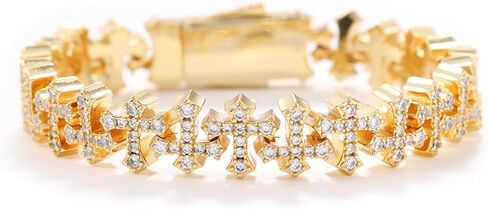 LuxeFlex 11mm Cross Link Tennis Bracelet, Unisex White Gold Plated Iced Out 5A Cubic Zirconia Hip Hop Bling Jewelry Gift in Kuwait