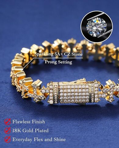 LuxeFlex 11mm سوار تنس متقاطع، للجنسين مطلي بالذهب الأبيض مثلج خارج 5A مكعب زركونيا الهيب هوب بلينغ مجوهرات هدية in Kuwait