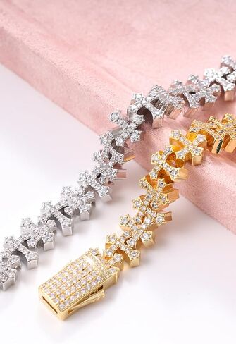 LuxeFlex 11mm سوار تنس متقاطع، للجنسين مطلي بالذهب الأبيض مثلج خارج 5A مكعب زركونيا الهيب هوب بلينغ مجوهرات هدية in Kuwait